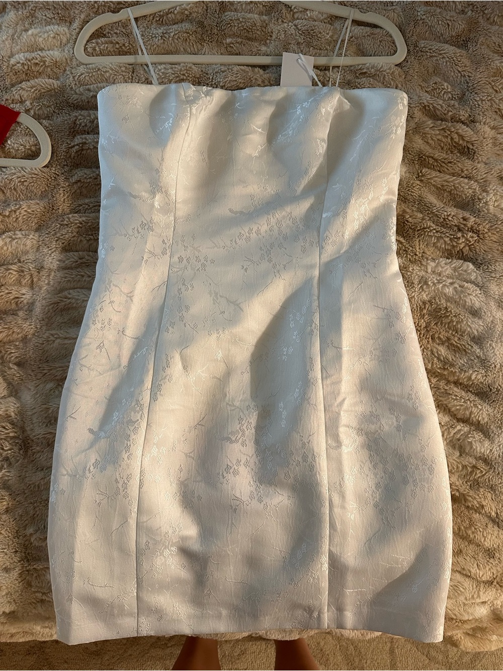 Reformation White Strapless White Jacquard Cocktail Dress